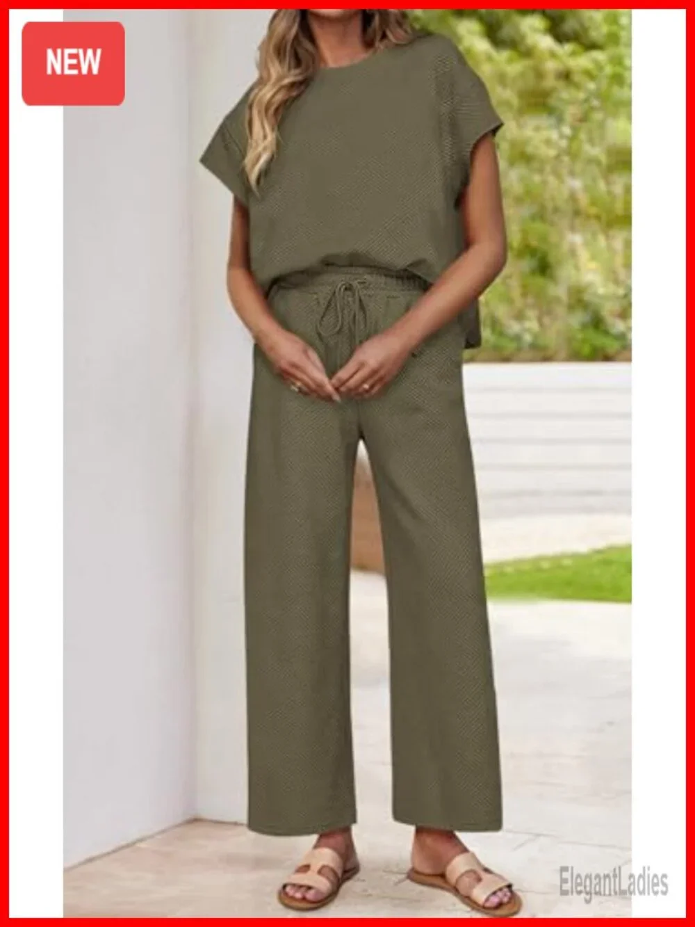 2 Piece Lounge Set Short Sleeve Top Wide Leg Pants Matching Tracksuit